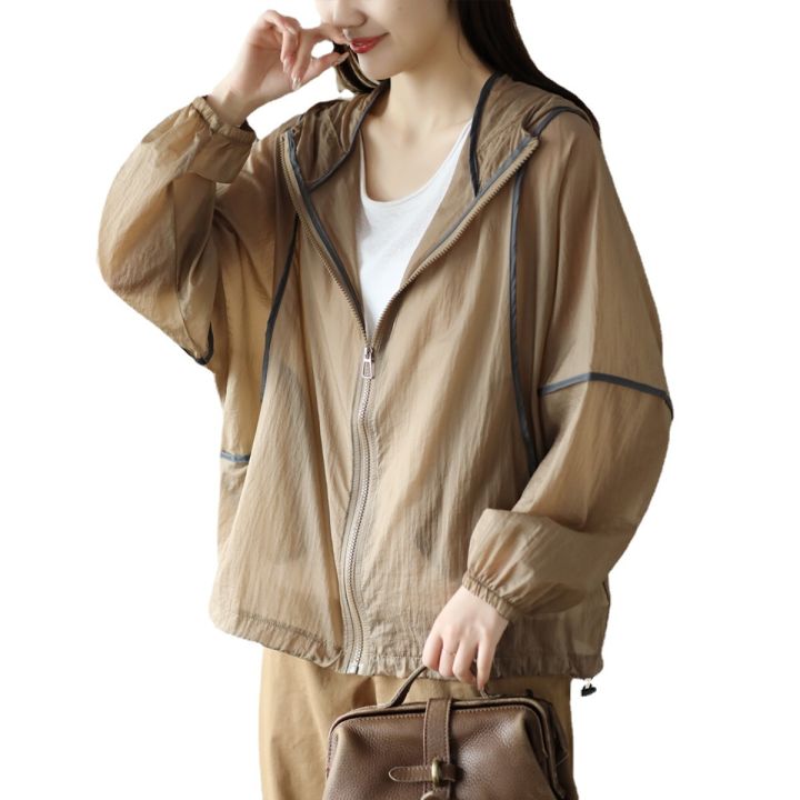 เสื้อฮู้ดกันแดดสำหรับผู้หญิง-เสื้อคลุมบางๆเสื้อทรงหลวม2023ป้องกันแดดระบายอากาศได้ลำลองกลางแจ้งแฟชั่นคุณภาพสูงเสื้อนอก