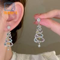 LKMART เงินสีเงิน ต่างหู rhinestone dangle โลหะผสมอัลลอยด์ ทองสีทอง ต่างหูคริสมาสต์ เสน่ห์เสน่ห์ พู่ห้อยคอ ต่างหูต้นคริสต์มาส สาวๆ