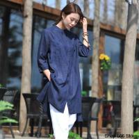 New Embroidered Cotton Linen Robe Long Shirt Loose Artistic Chinese Traditional Womens Top Comfortable Summer Retro Long Skirt