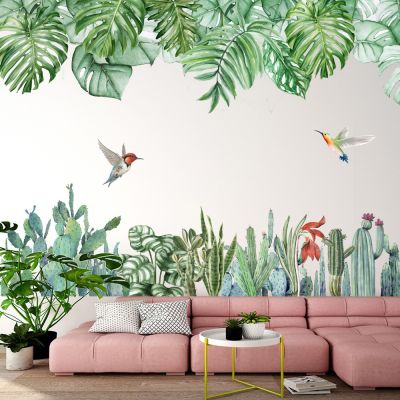 Tropical Green Leaves Wall Sticker Decoration Bedroom Living Room Background Wall Decorative Vinyl Art Decals Nordic Home Decor