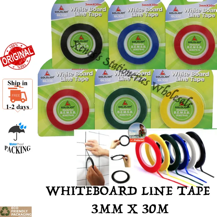WHITEBOARD LINE TAPE 3MM X 30METER GOLDLION GL330 WHITE BOARD STICKER
