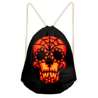 Kids Drawstring Pouch Pumpkin Face 3D Design Skull Bag for Men Women Sports Waterproof Pocket Bolso Calavera Sac Sport