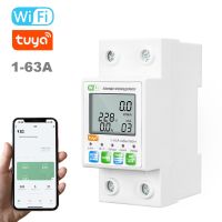 Tu-Ya WiFi 1-63A อัจฉริยะตัวป้องกันการยกเลิกอัตโนมัติเครื่องวัดแรงดันไฟฟ้าในปัจจุบันจอแสดงผล LCD สวิตช์มิเตอร์ไฟฟ้า