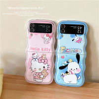 เคสนิ่มลายคลื่นสำหรับ Samsung Galaxy Z Flip5 4 3 5G ฝาครอบป้องกันลายการ์ตูน TPU ป้องกันการขีดข่วนมีโซ่ + จี้