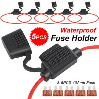 5pcs Waterproof Power Socket Standard Blade Type 12 AWG Inline Fuse Holder with 40A Fuses ATC Auto Car Replacement Fuse Holders Fuses Accessories