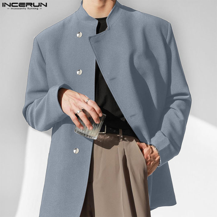 incerun-เสื้อเสื้อคาร์ดิแกนปาร์ก้าแขนยาวสำหรับผู้ชายย้อนยุคลำลองปาร์ตี้ติดกระดุมหน้าเสื้อบน