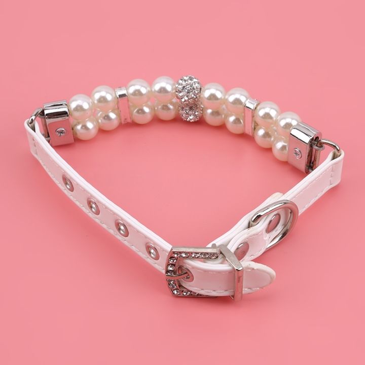 2022-hot-sale-pet-dog-cat-collars-bling-rhinestones-adjustable-leather-necklace-pearl-studded-collar-for-teddy-dog-accessories