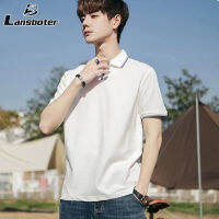 Lansboter เสื้อโปโลผู้ชายคอวีสีทึบเหงื่อดูดซับและระบายอากาศได้ดีขนาดใหญ่