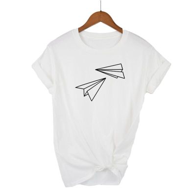 Second Half Price Paper Airplane Print Women Tshirt Cotton Casual Funny T-Shirt for Women Top Loose Cool T Shirt Women  CSCG