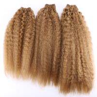 kinky straight hair weave 70g/pcs Synthetic hair extensions golden brown color double hair weft for women