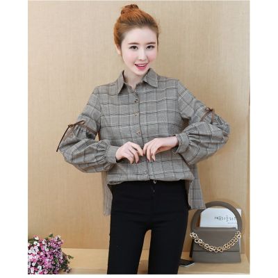 Korean Style Plaid Long Sleeve Shirt for Women