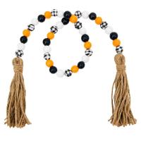 Halloween Bead Garland Wooden Beaded Decor with Tassel Decorative Rustic Wood Beads Halloween Tiered Tray Decor for Farmhouse Wall Hangings Shelf Table Festive Decor supple