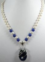 womans noble jewelry white pearl&amp;blue jade + necklace