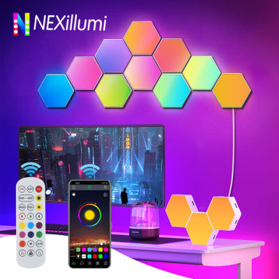 LED Hexagon Lights, Smart Hexagon Wall Lights App &amp; Remote Control,LED Light Panels Gaming Lights for Wall Music Sync,DIY