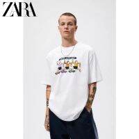 ✿℡☏ ZARA summer mens skater printed loose round neck cotton short-sleeved T-shirt 0495313 250