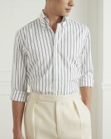 WARDROBE MINISTRY - เสื้อเชิ้ตแขนยาว The High Roll Button-Down Striped Cotton Shirt in Salt and Pepper