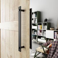 【CW】 14 quot; Rustic Barn Door Handle And Pull Wood Two-Side Flat Bar-to-Bar handles