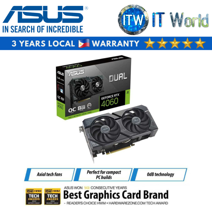 ASUS Dual GeForce RTX™ 4060 Ti OC Edition 8GB GDDR6 (PCIe 4.0, 8GB GDDR6,  DLSS 3, HDMI 2.1, DisplayPort 1.4a, Axial-tech Fan Design, 0dB Technology
