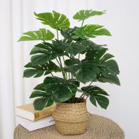 （HOT) พืชสีเขียวจำลองสไตล์นอร์ดิกกระถางขนาดเล็ก Monstera ต้นไม้ปลอมกระถางจัดสวนตกแต่งห้องนั่งเล่นดอกไม้พลาสติกตั้งพื้น