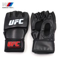 black Half Finger Boxing PU Leather Gloves Fighting Kick Boxing Gloves Karate Muay Thai Training Workout Gloves Taekwondo Protector