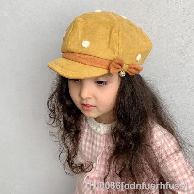 SDP ♤♞ Crianças padrão de ponto boina casual clássico estilo retro bebê moda boné da criança outono inverno bonito bowknot boinas crianças meninas chapéus