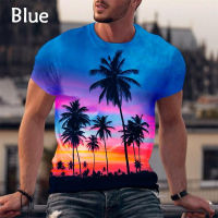 Palm Trees 3d Mens Fashion T-Shirt Hawaiian Trend T-Shirt Round Neck Short Sleeve Shirt