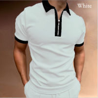 Vintage Patchwork Turn-down Collar Polo Shirts Mens Summer Casual Short Sleeve Zip-up Pullover Fashion Polo Shirt Men Streetwear