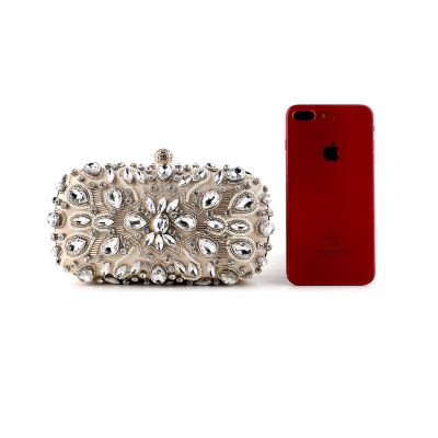Womens Evening Clutch Bag Party Purse Luxury Wedding Clutch For Bridal Exquisite Crystal Ladies Handbag Apricot Silver Wallet