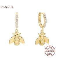 {Han ornaments}CANNER จริง925ต่างหูเงินสำหรับผู้หญิงผึ้งขนาดเล็กแมลงต่างหูห่วงเพทายเพชรเกาหลีเครื่องประดับทอง P Endientes