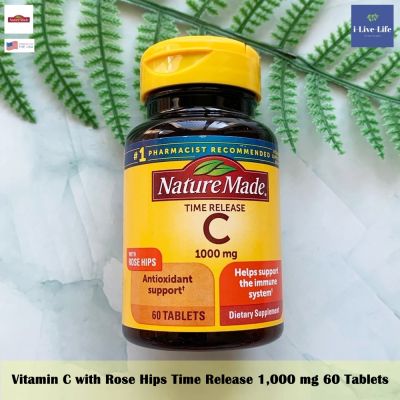 วิตามินซีพร้อมโรสฮิป Vitamin C with Rose Hips Time Release 1,000 mg 60 Tablets - Nature Made