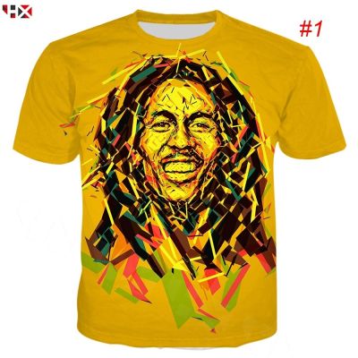 2023 New HX Bob Marley Reggae Singer 3D Print Shirt Full Sublimation Summer Cotton Short Sleeve Tee