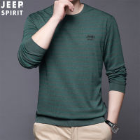 JEEP SPIRIT ผู้ชายสเวตเตอร์แขนยาวลำลองเสื้อสเวตเตอร์คอกลมลายทางเสื้อกันหนาวบาง