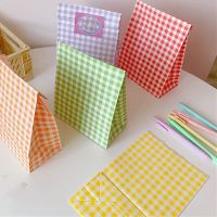 CACTU Small Gift Wrapping Organize Bag Kraft Paper Bag Gift Paper Bag Gift Packaging Cute Storage Korean Ins Color PlaidMulticolor