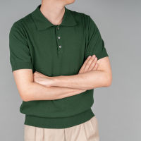 MadetoMature Button Knitted Short Sleeve Polo  - เสื้อถักโปโล สีเขียว