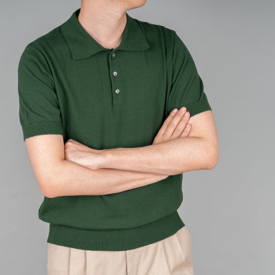 MadetoMature Button Knitted Short Sleeve Polo&nbsp; - เสื้อถักโปโล สีเขียว