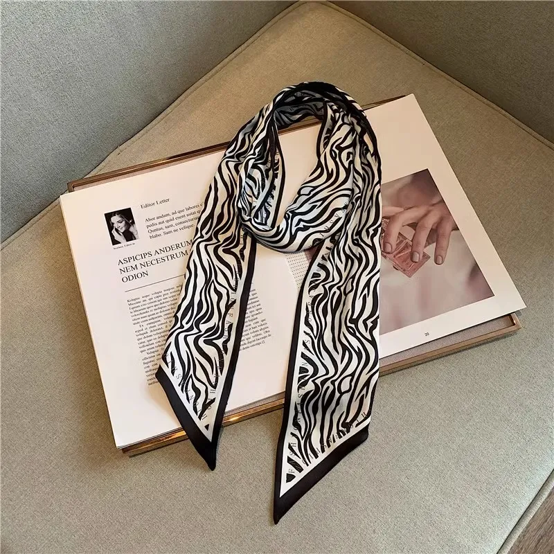 1pc Female Fashion Printed Long Silk Scarf 13.5x145cm Neck Scarf, Hairband,  Bag Handle Decoration