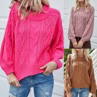 U5Autumn and Winter Knitted Round Neck Pullover Cable Long Sleeve Loose Sweater Top