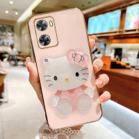 2023ใหม่เคสกระจกการ์ตูนสำหรับ OPPO A38 A58 A78 5G A57 A77S A77 A76 A96 A95 A74 A52 PRO 7Z ซิลิโคนตรงขอบเคสนิ่ม2022 OPPO A57พร้อมฝาครอบกระจกแต่งหน้าน่ารัก