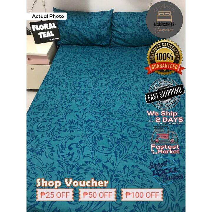 Floral Teal Alsbedsheets 100 Premium Canadian Cotton 3in1 Bedsheets