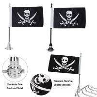 Motorcycle Skull Flag with Rear Side Mount Flag Pole Chrome Black Luggage Rack Motocross Accessories Fit For Harley Universal