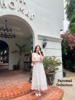 งานป้าย Parnwad | งานใหม่ | Maxi Dress แขนกุดลูกไม้ช่วงคอและแขนแต่งระบายลูกไม้เล็กน้อยเพิ่มความเก๋ของชุด | ขนาด S M L XL