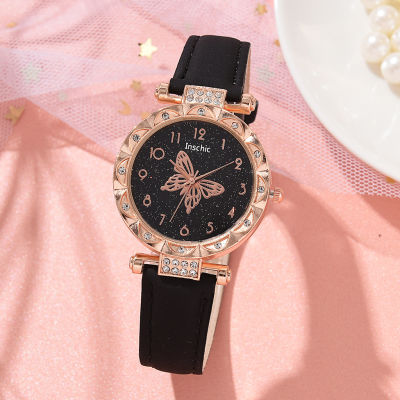 นาฬิกาข้อมือผู้หญิงนาฬิการูปแบบเรียบง่ายแฟชั่นผีเสื้อเข็มขัดดิจิตัลจุดดู