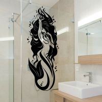 Bathroom Bath Wall Decal Vinyl Sexy Naked Mermaid Girl Bathroom Decor Wall Stickers Waterproof Glass Door Wall Decoration Z461