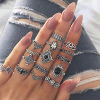 【CW】 15 Pcs/set Rings Set Leaves Hollow Gem Knuckle Wedding Jewelry