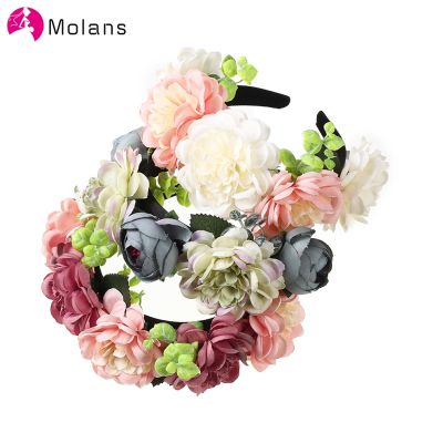 【CC】 Molans Boho Crowns Headband Faux Floral Hairband Wedding Photography Hair Accessories