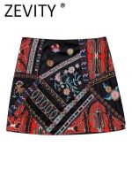 Zevity New Women Vintage Ethnic Cashew Nuts Floral Print A Line Mini Skirt Faldas Mujer Female Chic Zipper Fly Vestidos QUN3157