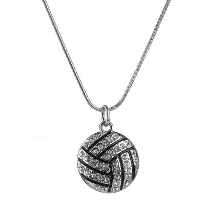 Alloy Rhinestone Volleyball Snake chain Pendant Necklace Black Silver