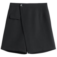 DUSHU Office Lady Loose Womens Design High Waist Black A-line Short 2021 Autumn New Slim Black Casual Women Shorts