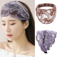 Bando Renda Retro Bertepi Lebar Elastis Ikat Rambut untuk Wajah Wanita Bando Cuci Wajah Ikat Rambut Tekanan Antiselip Modis