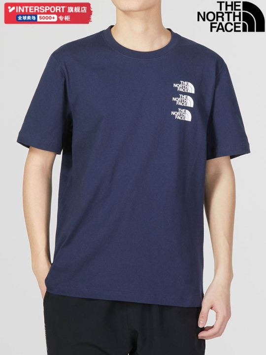 the-north-face-short-sleeved-mens-and-womens-clothing-2023-summer-new-sportswear-mens-casual-top-half-sleeved-navy-blue-t-shirt